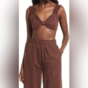 Charlie Holiday “Diana” Linen & Cotton Bra Top in Chocolate, size 4, NWT